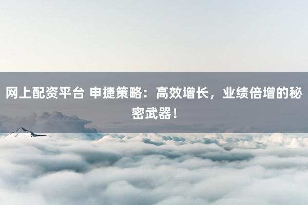 网上配资平台 申捷策略：高效增长，业绩倍增的秘密武器！