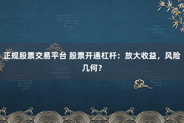 正规股票交易平台 股票开通杠杆：放大收益，风险几何？