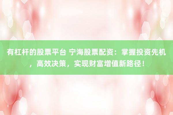 有杠杆的股票平台 宁海股票配资：掌握投资先机，高效决策，实现财富增值新路径！