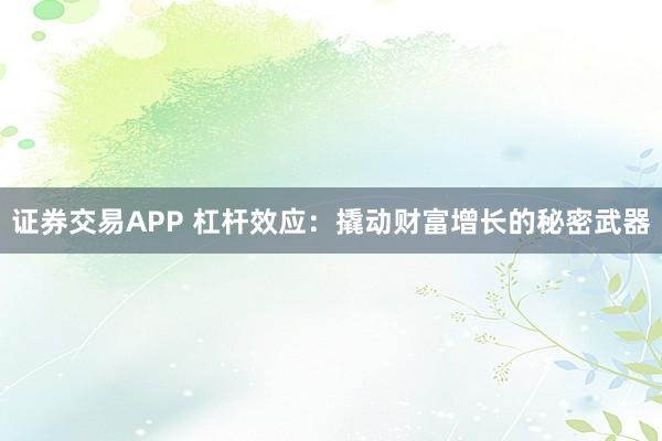 证券交易APP 杠杆效应：撬动财富增长的秘密武器