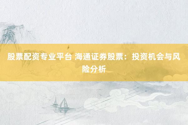 股票配资专业平台 海通证券股票：投资机会与风险分析