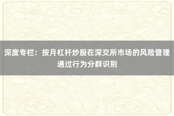 深度专栏：按月杠杆炒股在深交所市场的风险管理通过行为分群识别