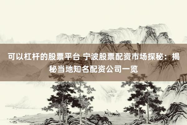 可以杠杆的股票平台 宁波股票配资市场探秘:揭秘当地知名配资公司一览