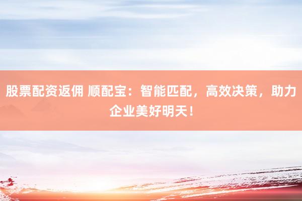 股票配资返佣 顺配宝：智能匹配，高效决策，助力企业美好明天！